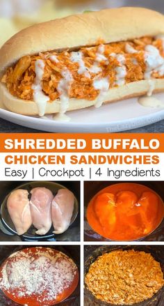 shredded buffalo chicken sandwiches are easy and delicious