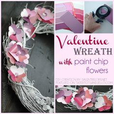 valentine's wreath with paint chip flowers