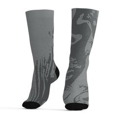 PRODUCT DESCRIPTION:  - Made to match ' AJ 4 Pari '  - Step up your comfort game with our premium socks, crafted from a blend of 73% polyester, 18% nylon, 3% cotton, and 6% spandex.  - Designed to fit women's sizes 5 US to men's sizes 12 US, these 200 needle knit socks offer a snug, comfortable feel.  - Featuring cushioned bottoms for extra support, they're perfect for all-day wear. Casual Non-slip Gray Socks, Casual Gray Non-slip Socks, Gray Sports Socks For Winter, Comfortable Sweat-resistant Gray Socks, Gray Sweat-resistant Socks, Comfortable Fade-resistant Gray Socks, Comfortable Breathable Gray Socks, Breathable Gray Socks, Gray Stretch Anti-odor Socks