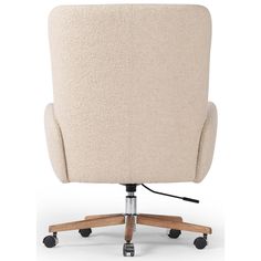 an office chair with wheels and casteors on the back, it has a beige upholstered seat