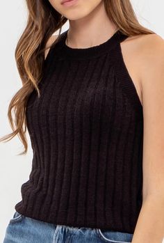 Black Halter Sweater Tank Top Halter Sweater, Halter Tank, Knit Tank Top, Black Halter, Sweater Tank Top, Sweater Tank, Active Wear Shorts, Crop Top Sweater, Dresses By Length