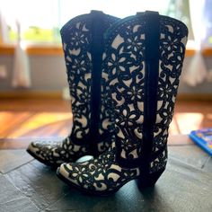 Beautiful Boots 13” Tall Looks So Good With Dresses Beautiful Boots, Shoes Black, Shoes Heels Boots, Shoes Women Heels, Black Shoes, Heeled Boots, Shoes Heels, Black White, Women Shoes