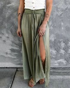 Lasaky - Flowy drawstring slit skirt Rock Outfit, Mode Boho, Looks Party, Simply Chic, Style Upgrade, Outfits Winter, Green Skirt, Estilo Boho, Fashion Mode