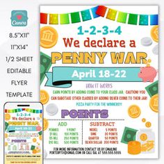 PENNY WAR FUNDRAISER FLYER TEMPLATE SET is perfect for your school PTO PTA or PTC fundraiser. Quick and easy no sales fundraiser for charity, church or youth Change Wars Fundraiser, Pta Penny Wars, Bike A Thon Fundraiser, Coin Wars Fundraiser School Fundraisers, Coin Wars Fundraiser, Penny Wars Fundraiser Flyer, School Fundraisers Elementary, Penny Wars Fundraiser, Cookbook Fundraiser