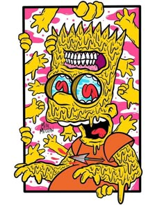 an image of a cartoon character with yellow paint on it's face and mouth