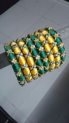 Bangles Craft, Mirror Bangles, Flower Jewelry Diy, Beads Bangles, Thread Accessories