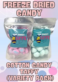 two bags of cotton candy with the words freebied candy on them and an image of