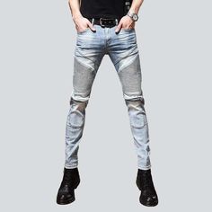 Step up your fashion game with our 2023 Spring-Summer Collection of men's biker jeans! These bleached skinny jeans feature a mid-waist. zipper & button closure. and stretchy fabric that ensures ultimate comfort & style. With a modern fashion statement that captures the season's trends and an embellished pattern to add an air of sophistication. these jeans are the perfect balance of fashion and function.Distinctive Features: Biker Style: Get the perfect biker look with these jeans. featuring a zi Light Wash Zip Fly Jeans For Streetwear, Light Wash Jeans With Zipper For Streetwear, Slim Fit Denim Jeans With Zipper Closure, Slim Fit Jeans With Zip Fly For Streetwear, Slim Fit Zip Fly Jeans For Streetwear, Traditional Light, Dressy Attire, Biker Jeans, Denim Patterns