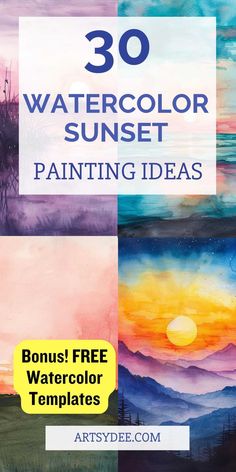 watercolor sunset painting ideas for beginners to use in their art projects and crafts