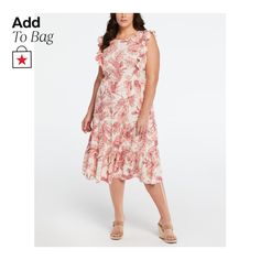 in stock Sleeveless Peach Midi Dress With Floral Print, Garden Party Floral V-neck Dress With Ruffle Hem, Casual V-neck Floral Dress With Ruffle Hem, Peach Floral Print V-neck Midi Dress, Peach Blush, Tiered Dress, Flutter Sleeve, Linen Blend, Buy Online