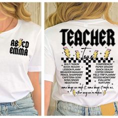 ABCD Teacher Shirt, Back To School Shirt, End of Year Shirt, Teacher Gift, Kindergarten Teacher Shirt, Elementary School Shirt 👉 DISCLAIMER - Colors in listings may slightly vary depending on what device you are using - Prints may appear smaller depending on the shirt size ordered 👉 PRODUCT DETAILS: ★ GILDAN® 18000 Unisex Heavy Blend™ Crewneck Sweatshirt This well-loved sweatshirt is the perfect addition to any collection! The air-jet spun yarn and quarter-turned fabric helps eliminate creases College Cotton Slogan Shirt, Cotton College Slogan Shirt, Graphic Tee With Slogan For Teacher Appreciation, Graphic Tee Shirt With Slogan For Teacher Appreciation, White Slogan Shirt For School, School Spirit Cotton Shirt With Slogan, White Text Print Shirt For Teacher Appreciation, Cotton School Shirt With Slogan, Cotton Slogan Shirt For School