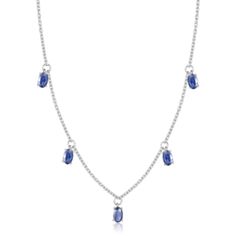 This elegant necklace features a series of beautiful blue sapphires in a dainty sterling silver necklace. This necklace sits close to the neck, with the beautiful stones resting beautifully. Sapphire Sterling Silver Diamond Necklace, Blue Diamond Necklace In Sterling Silver, Sapphire Diamond Necklace In Sterling Silver, Beautiful Stones, Elegant Necklace, Elegant Necklaces, Dainty Necklace, Sterling Silver Necklace, You've Been