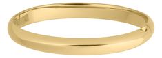 A plain, polished 14K yellow gold-filled bangle bracelet. Optional machine engraving available for the outside or inside of the bangle. Hinged Width: 8mm Circumference: 7"