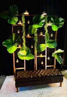 a bench with some plants on top of it