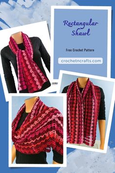 the crochet shawl is shown in three different colors and has two rows of yarn