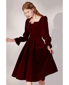 Buy burgundy pleated velvet retro party dress with long sleeves high quality at affordable price online. Free shipping and pro custom service since 2009. Retro Party Dress, Burgundy Party Dress, Velvet Dress Designs, Velvet Dress Long, Christmas Outfits Women, Red Velvet Dress, Retro Party, Dress With Long Sleeves, Burgundy Dress