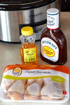 the ingredients to make chicken drums are displayed in front of an instant pressure cooker