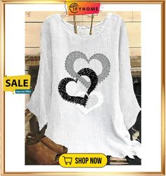 Women's Shirt Blouse Black White Pink Heart Print Long Sleeve Daily Going Out Casual Crew Neck Regular Plus Size Xl Black Long Sleeve Tops With Heart Graphic, Black Long Sleeve Top With Heart Graphic, Summer Long Sleeve Tops With Heart Graphic, Long Sleeve Summer Tops With Heart Graphic, White Casual Blouse With Heart Print, Pink Heart Print, Heart Print Blouse, Black White Pink, Women Shirts Blouse