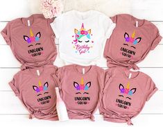 Unicorn Squad Shirt, Unicorn Birthday Shirts Family, Birthday Unicorn Print Crew Neck T-shirt, Pink Unicorn Print T-shirt For Birthday, White Unicorn Print Top For Birthday, Fun Unicorn Print Top For Birthday, Fun Unicorn Print Tops For Birthday, Unicorn Birthday Shirts, Unicorn Birthday Shirt