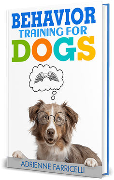 the book cover for behavior training for dogs with a dog wearing glasses and thought bubble above his head