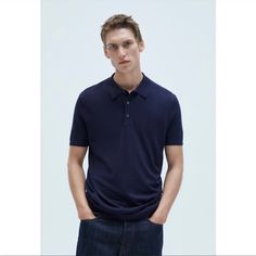 Zara Mens 3 Button Dark Navy Blue Polo Shirt. Collared. New With Tags. Sticker Residue On The Shirt. Size Small With Measurements Provided. Stock Pic May Or May Not Be Exact Shirt For Sale But It Looks Very Similar, So You Can See How It Would Look On! Dark Navy Blue Looks Almost Black(I Thought It Was Black). Feel Free To Ask Questions See All Pictures As Part Of Description Returns Not Accepted. Bundle And Save. Thank You For Shopping My Closet. Business Tops With Buttons And Short Sleeves, Blue Business Casual Collared Top, Casual Business Tops For Summer, Casual Summer Business Tops, Blue Johnny Collar Polo Shirt For Summer, Casual Polo Shirt With Johnny Collar, Navy Tops With Button Closure For Business Casual, Casual Collared Top For Business, Classic Blue Shirt With Collared Neckline