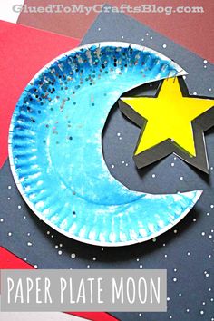 paper plate moon craft for kids to make with the stars and the moon on it