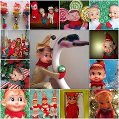 there are many different pictures of elfs and christmas decorations