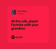 a red square with the text at the crip, playin'fortnite with your grandma