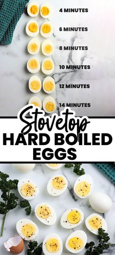 hard boiled eggs are shown with the instructions for how to cook them in an egg shell