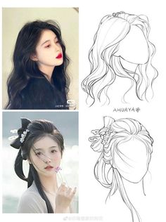 three different hairs styles for girls with long hair and flowers in their hair, one is wearing