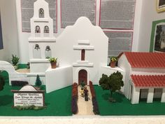 a model of a small church with people standing outside