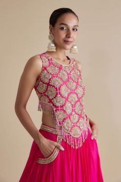 Buy Pink Silk Organza Embroidery Sequin Embellished Blouse And Skirt Set For Women by Keith Gomes Online at Aza Fashions. Multicolor Sequins, Embellished Blouse, Indo Western, Indian Fashion Dresses, Silk Organza