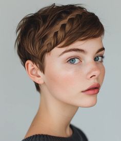 Pixie With Braids, Halo Hairstyle, Stefania Ferrario Pixie, Vacation Hair, Pixie Haircut Ideas, Front Braids, Diy Hair Color, Vacation Hairstyles, Halo Hair