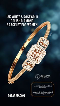 Easily paired with a blouse and jeans, office wear, or with other diamond favorites, our two-toned 18k gold diamond bracelets are the perfect bridge between casual and formal! Stack your favorites for a dramatic evening look or wear yours solo for a simpler everyday feel. Find these and more of our trending diamond looks in-stock now at Totaram.com: https://bit.ly/3xTQ9Qv #TotaramJewelers Diamond Beaded Bangle Bracelets, Hand Set Diamond Bracelet Gift, Hand Set Diamond Bracelets, Adjustable Hand Set Bracelets, Adjustable Hand-set Bracelets, Wedding Jubilee Bracelet, Fine Jewelry Bangle Chain Bracelet, Gold Bracelet With 17 Jewels For Anniversary, Formal Jubilee Beaded Bracelets