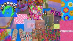 a collage of colorful images with smiley faces and rainbow colors, including teddy bears