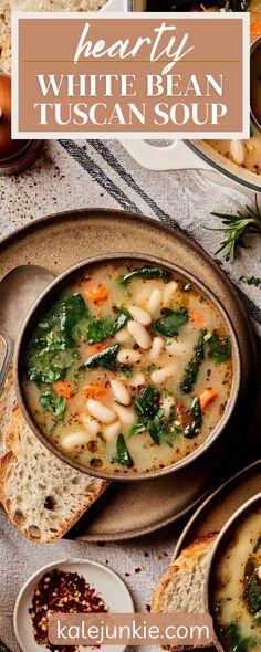 hearty white bean tuscan soup with spinach and carrots in a bowl