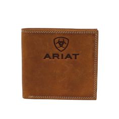 Ariat Mens Bifold Wallet Embossed Logo Medium Brown A3548244 Ariat Logo, Twisted X Boots, Brown Leather Wallet, Shield Logo, Leather Bifold Wallet, Brown Top, Bifold Wallet, Trifold Wallet, Top Grain Leather