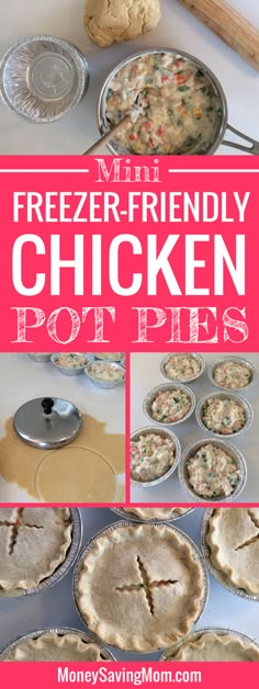 mini freezer - friendly chicken pot pies with text overlay