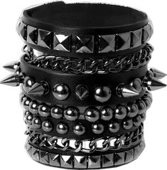 Edgy Bracelets With Rivets For Festival, Edgy Black Cuff Bracelet For Concerts, Adjustable Metal Wristband For Parties, Adjustable Metal Wristband For Party, Adjustable Edgy Wristband For Party, Adjustable Metal Party Wristband, Punk Metal Wristband As Gift, Adjustable Punk Bracelet For Streetwear, Adjustable Punk Bracelets For Streetwear