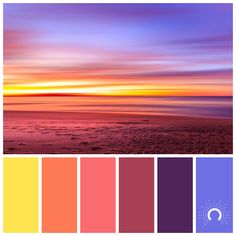 an image of a sunset over the ocean with color swatches to match it's palettes