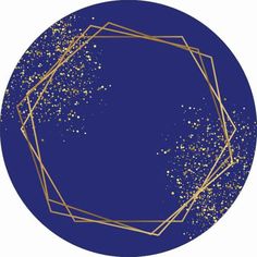 a blue circle with gold lines and stars in the shape of a hexagonal frame