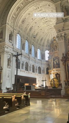 the interior of an old church with high ceilings