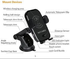 an image of a cell phone holder with text describing the features and functions on it