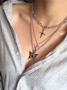 Kalung Choker, Grunge Necklace, Emo Jewelry, Goth Necklace, Y2k Necklace, Silver Necklace Set, Y2k Jewelry