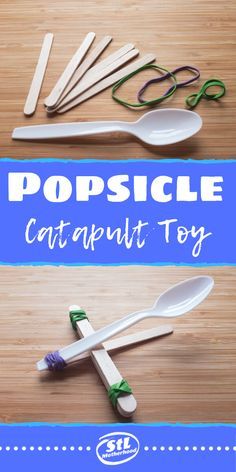 popsicle catapult toy with scissors and spoons