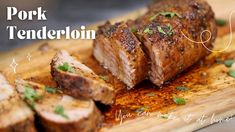 pork tenderloin on a cutting board with parsley