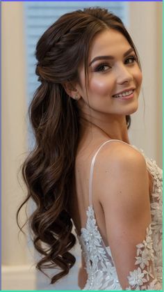 a woman with long hair wearing a wedding dress