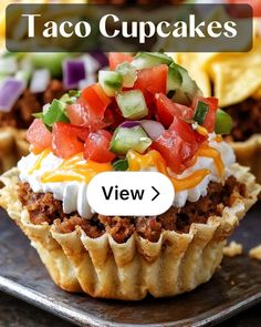 taco cupcakes on a plate with the words view below