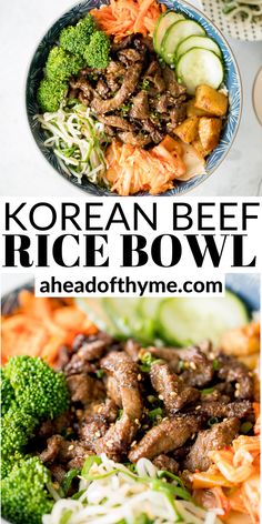 korean beef rice bowl with broccoli and carrots