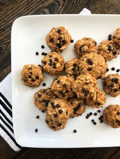 a white plate topped with cookies and chocolate chips